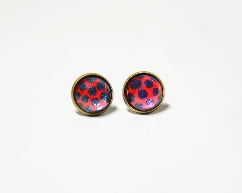 Ladybug little hand-painted earrings (ear pin/ Clip-On) - Earrings & Clip-ons - Other Metals Red