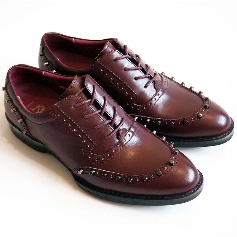 [LMdH] D2A19-79 calf leather carving rivets Rivets-oxfords gas bottom jelly red ‧ ‧ Oxford shoes free shipping - รองเท้าอ็อกฟอร์ดผู้ชาย - หนังแท้ สีแดง