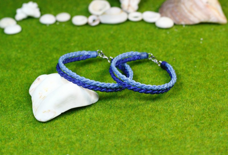 TvT／「情侶款」十字雙色編織款 - 手鍊/手環 - 棉．麻 藍色