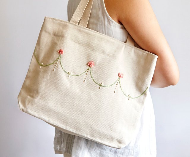 ハンドメイド刺繍 トートバッグ刺繍雑貨 - バッグ(女性用)