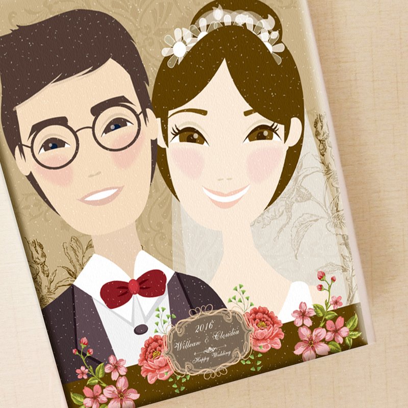 <最賣商品>客製結婚情人肖像8F輸出油畫 - 似顏繪/客製畫 - 其他材質 咖啡色