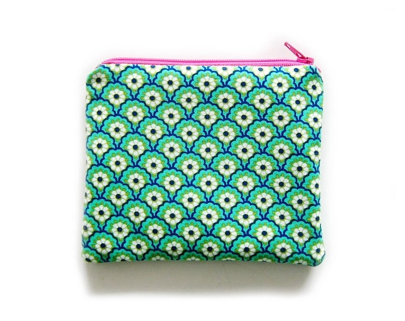 Zipper bag/coin purse/mobile phone cover American cotton peacock pattern - กระเป๋าใส่เหรียญ - วัสดุอื่นๆ สีเขียว