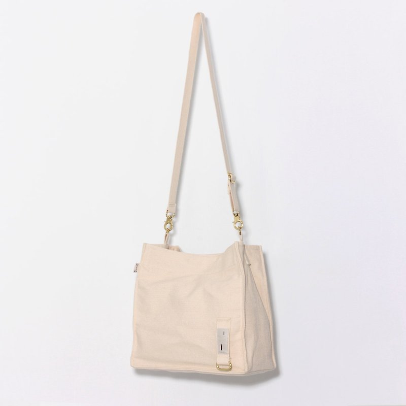 古典的な幾何学的な小型パッケージオリジナルデザインのキャンバスバッグ - ショルダーバッグ - コットン・麻 ホワイト
