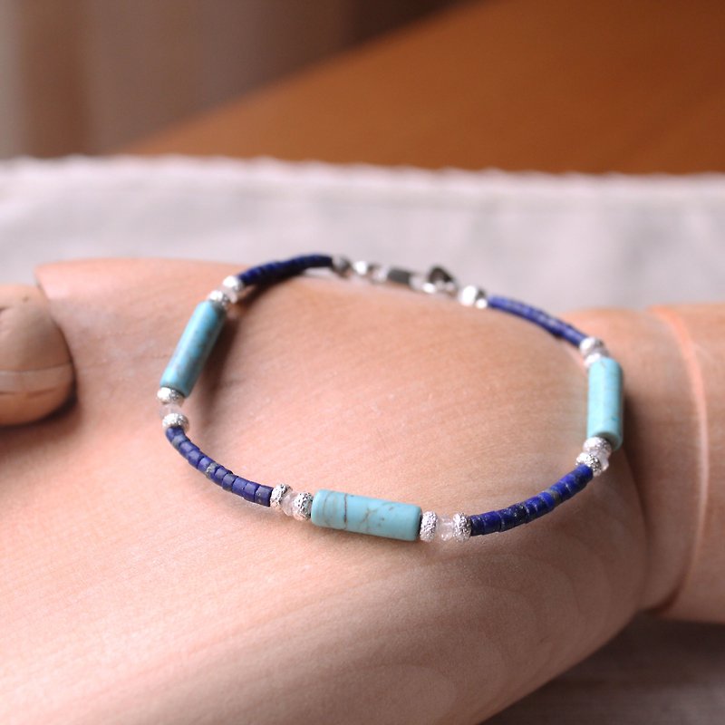 Journal (macarons bite) - Mint lapis lazuli / silver hand-made, natural stone hand Bracelet - สร้อยข้อมือ - วัสดุอื่นๆ สีน้ำเงิน