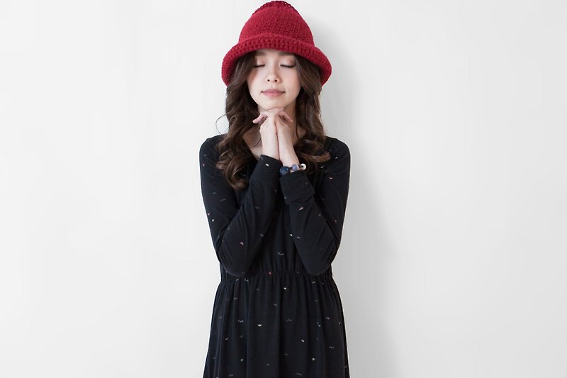 SUMI ● Spring pattern long-sleeved black dress ● 3AF150_ - One Piece Dresses - Other Materials Black