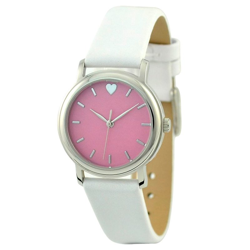 Mother's Day-Women's Elegant Watch 12 o'clock Heart White Shell White Belt Free Shipping - Women's Watches - Other Metals Pink
