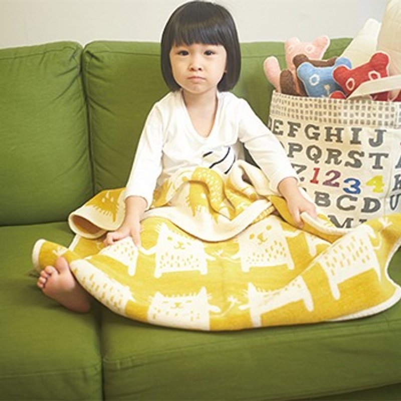 保暖毯子/寶寶毯/彌月禮►瑞典Klippan有機棉暖暖毯--逗趣貓 (芥末黃) - 棉被/毛毯 - 棉．麻 黃色