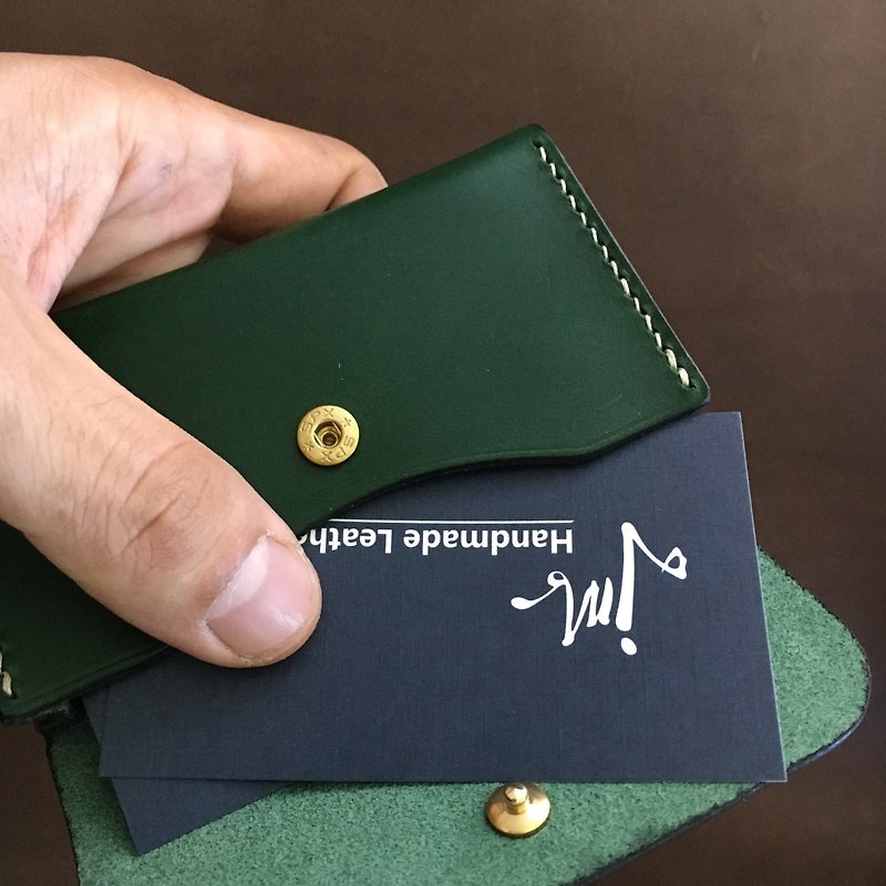 Handmade business card holder Italian vegetable tanned leather - กระเป๋าสตางค์ - หนังแท้ 