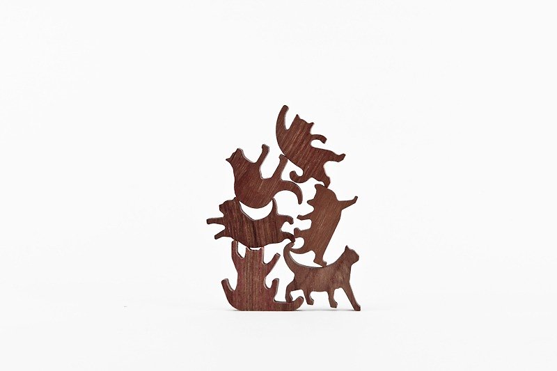 木製 知育玩具・ぬいぐるみ ブラウン - キャットジェンガ / チーク材 / のパッケージの糸みどり