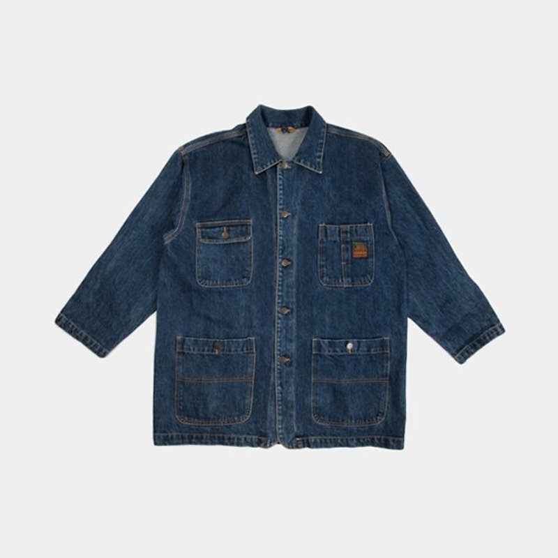 │moderato│ European Cultural retro styling patch pocket long shirt vintage denim jacket / personality girl. London boy young artists - Women's Casual & Functional Jackets - Other Materials Blue