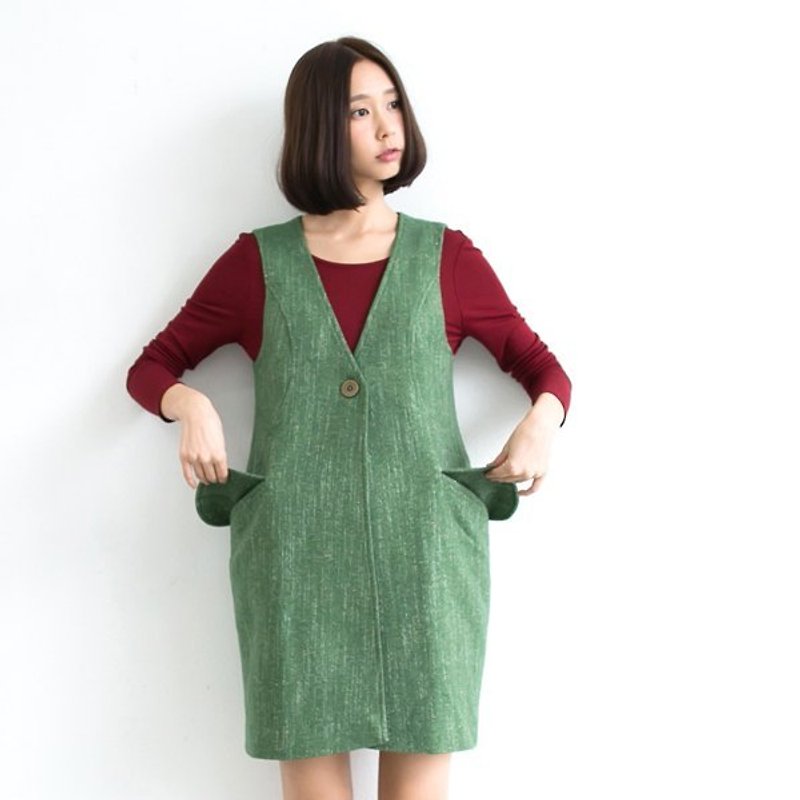 綠色毛料單釦背心裙 - 女裝 背心 - 其他材質 綠色