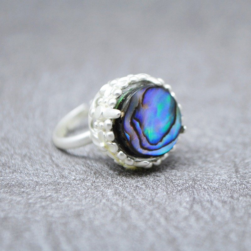 ESCA • Seashell Natural Abalone Shell Thick Silver Plated Ring (Corolla Style) - General Rings - Other Metals White