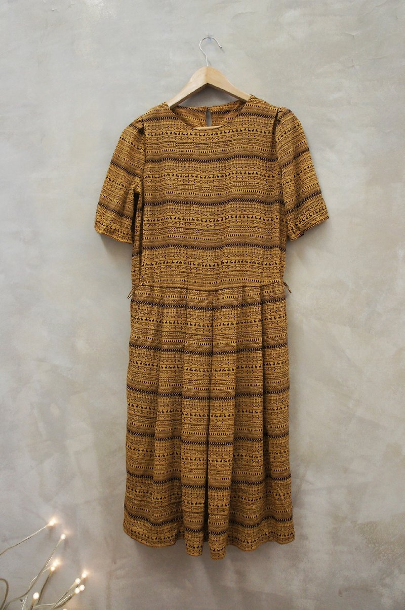 PdB vintage small deer with dark brown geometric totem chiffon dress - One Piece Dresses - Other Materials Gold