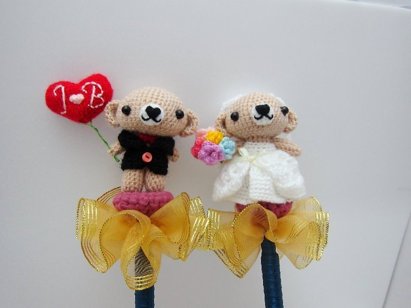 Wedding doll signature pen (with love, bouquet) ~ Customized wedding small things * signature pen. Modeling pen (a pair) - Other - Other Materials Multicolor