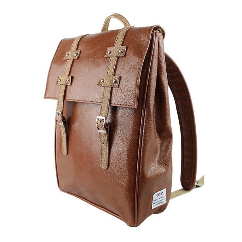 AMINAH-Coffee Wenqing Backpack【am-0278】 - Backpacks - Faux Leather Brown