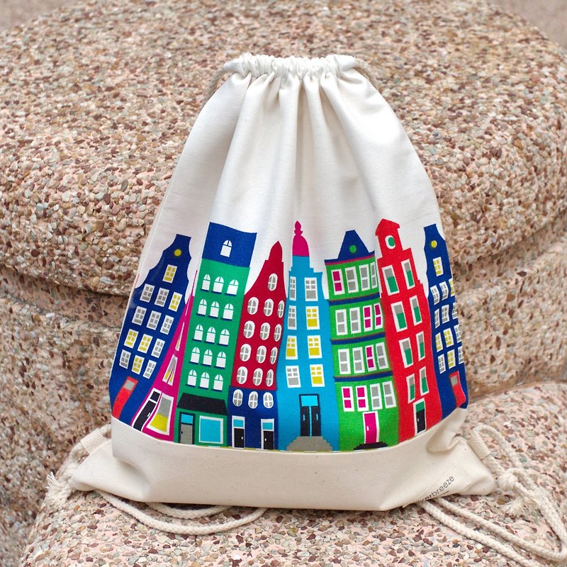 Silverbreeze~Bundle Back Backpack~Colored Room (c) (B39) - Drawstring Bags - Cotton & Hemp Multicolor