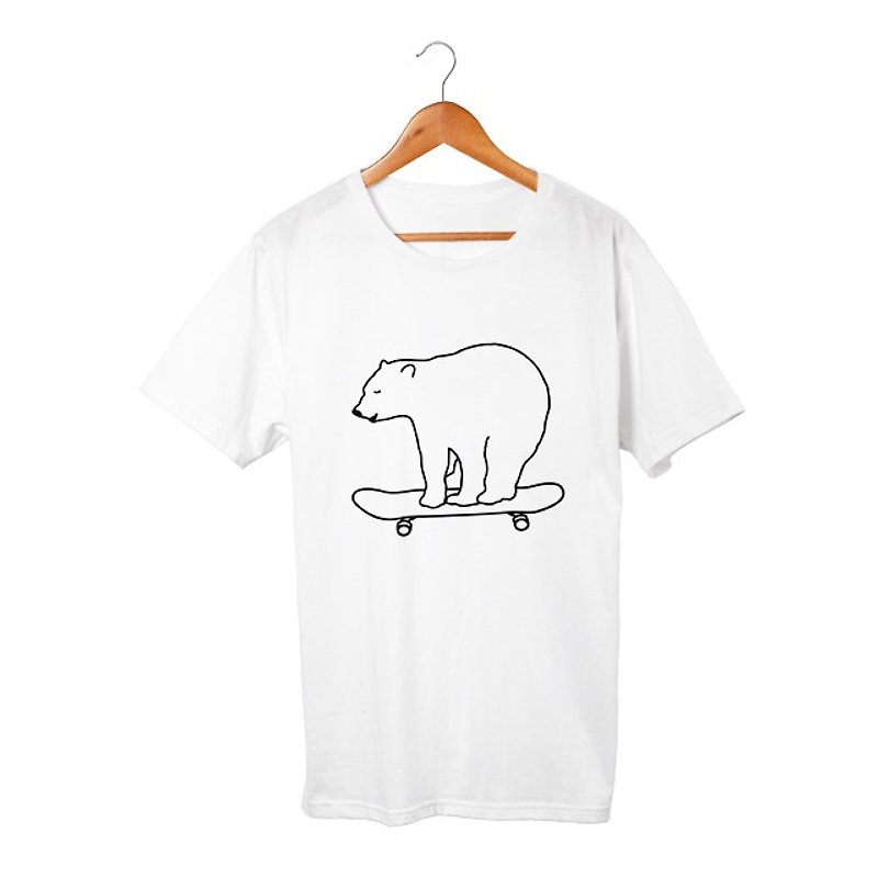 Skate Bear T-shirt - เสื้อฮู้ด - ผ้าฝ้าย/ผ้าลินิน ขาว