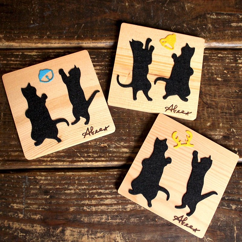 Come and play~~ Cat Party-Logs and coasters that always make people happy-Customized service - ที่รองแก้ว - ไม้ หลากหลายสี