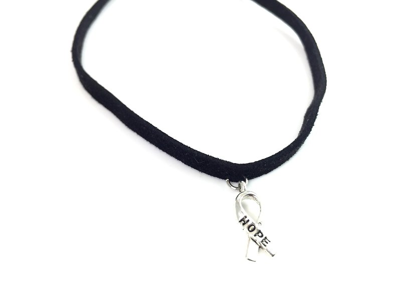 "Silver HOPE Necklace" - Necklaces - Genuine Leather Black