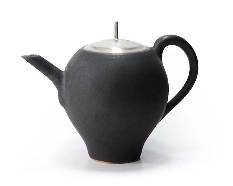 Evening twilight black glazed silver color teapot (gourd-type) - แก้วไวน์ - วัสดุอื่นๆ สีดำ