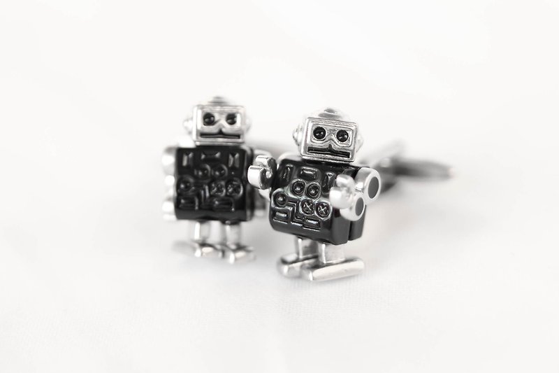 機器人袖扣- 黑色 (頭, 手,腳可動) Robot Cuffinks - 袖口鈕 - 其他金屬 