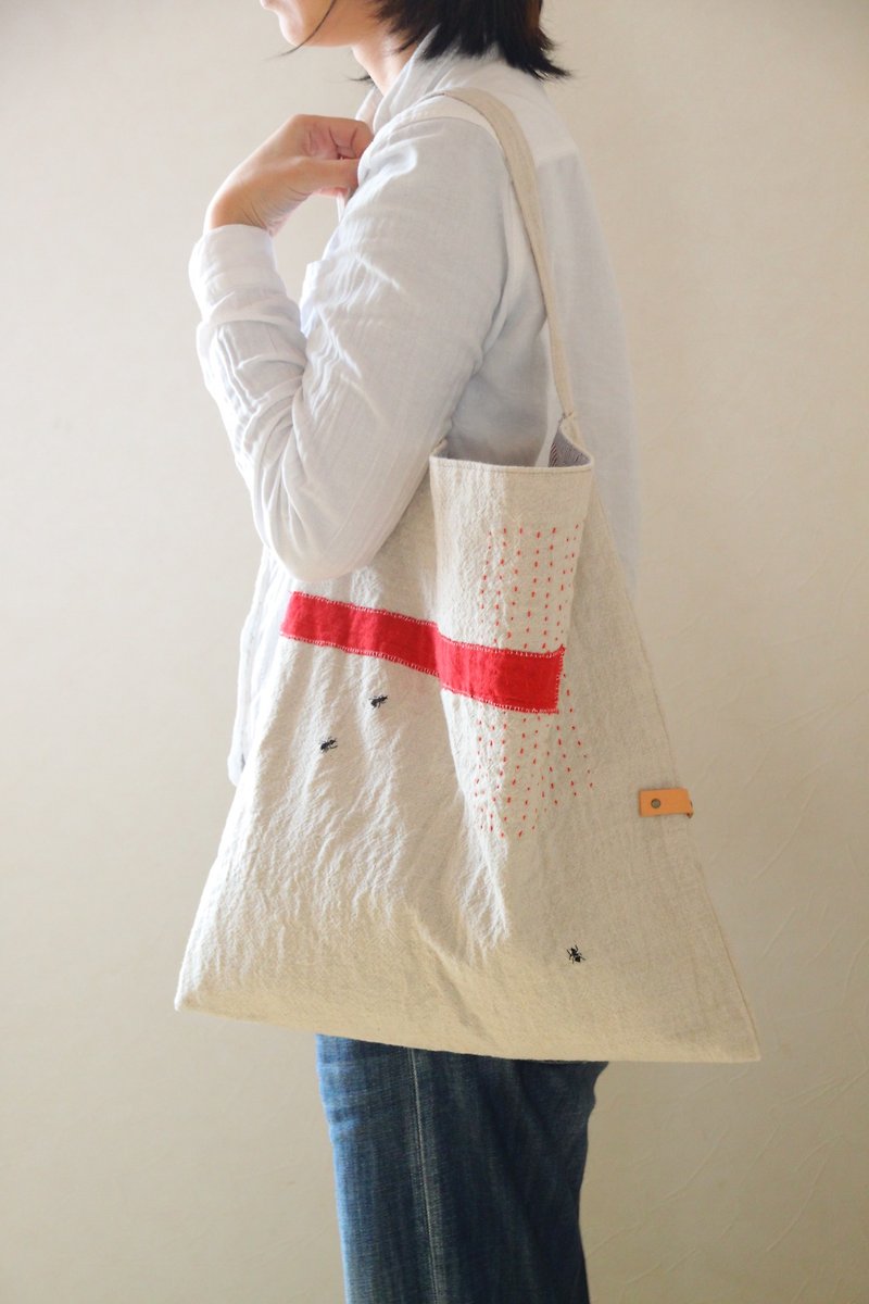 Roughly linen ant's one shoulder bag - Messenger Bags & Sling Bags - Other Materials Red