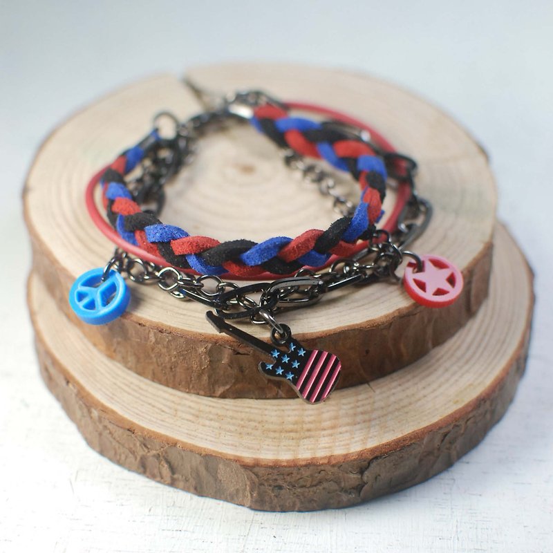 ROCKER American flag guitar multi-layered bracelet - Bracelets - Acrylic Red