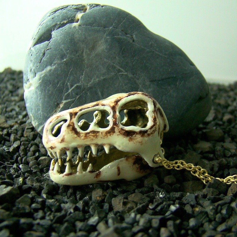 Realistic T-rex skull Pendant in brass with enamel color ,Rocker jewelry ,Skull jewelry,Biker jewelry - Necklaces - Other Metals 