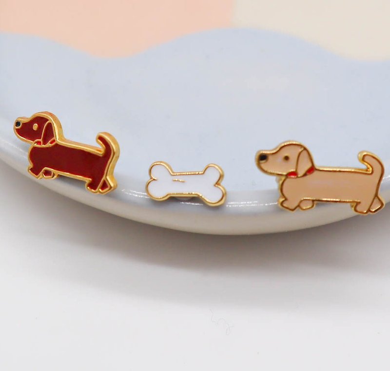小臘腸 Dachshund  夾式 耳環 生日禮物 寵物飾品 狗狗 紙盒包裝 - 耳環/耳夾 - 琺瑯 多色