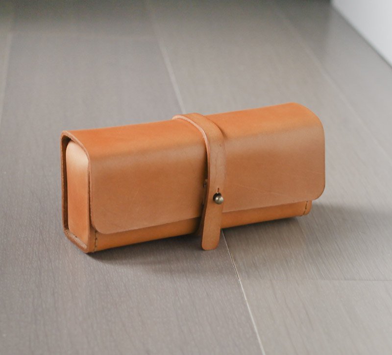Light orange vegetable cow hide leather Pencil Case/Pen Pouch/ Sunglasses Case - กล่องดินสอ/ถุงดินสอ - หนังแท้ สีส้ม