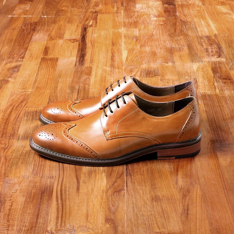 Vanger elegant and beautiful ‧ genteel polished wooden sole Derby shoes Va201 brown - รองเท้าอ็อกฟอร์ดผู้ชาย - หนังแท้ สีนำ้ตาล