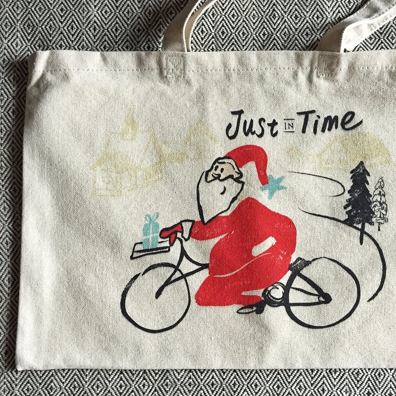 Santa Claus to town Christmas thick canvas bag - กระเป๋าแมสเซนเจอร์ - วัสดุอื่นๆ สีแดง
