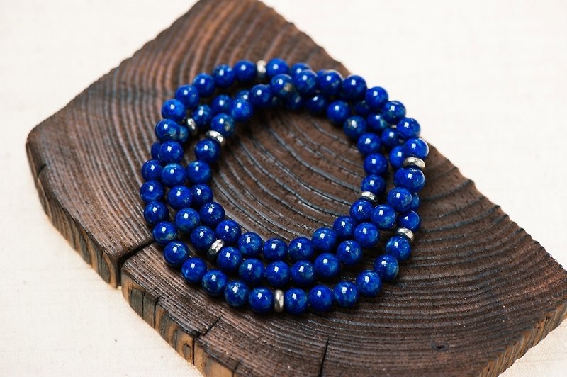 靜。青金石三層手串。Calmness - Lapis lazuli 3 circles - 手鍊/手環 - 其他材質 藍色