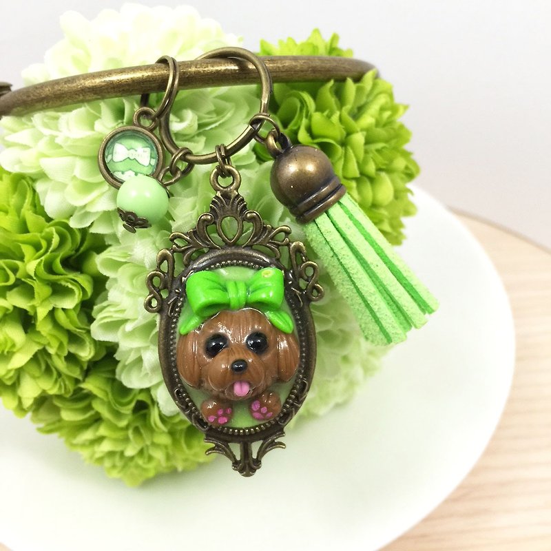 Baby red bow tie ● tongue VIP dog fresh green handmade oversized keychain ● Limited ● Made in Taiwan - ที่ห้อยกุญแจ - ดินเหนียว สีเขียว