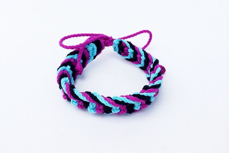 藍黑紫三色編繩 - 手鍊/手環 - 棉．麻 紫色