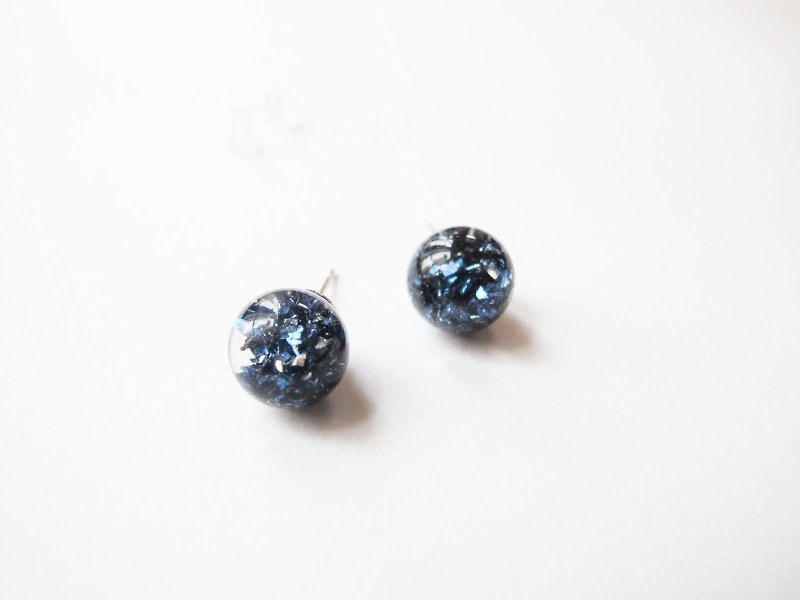 Rosy Garden 水星砂礫礦石碎片流動水晶玻璃球耳環 可換夾式 - 耳環/耳夾 - 玻璃 藍色