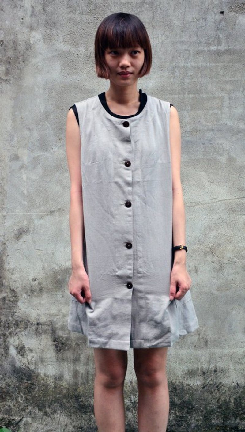 Vegetable dyes large pocket long chestnut gray vest _ _ fair trade - เสื้อกั๊กผู้หญิง - ผ้าฝ้าย/ผ้าลินิน สีเทา