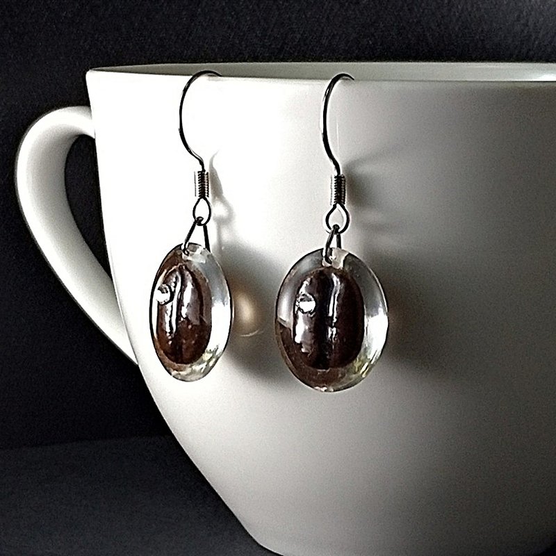 Coffee Earrings (style A) a pair of earrings - ต่างหู - วัสดุอื่นๆ สีนำ้ตาล
