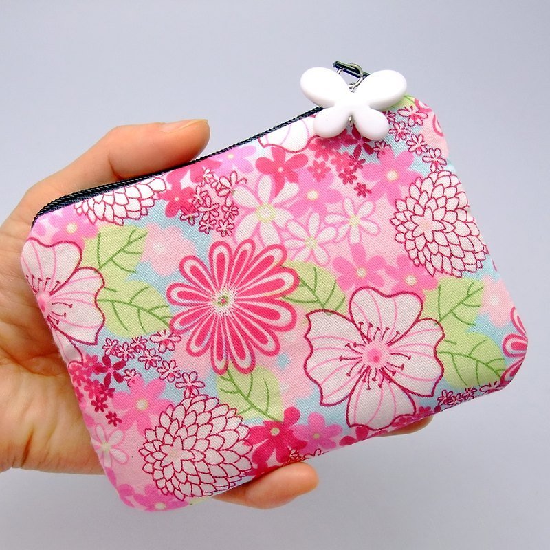 Zipper wallets, card package, Yao Shibao, headset kits, small objects package (pink flowers) (ZS-50) - กระเป๋าใส่เหรียญ - วัสดุอื่นๆ สึชมพู