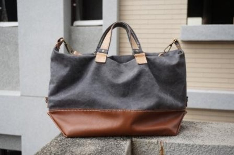 帆布+牛皮格小旅包b(顏色缺 可選色) - 手提包/手提袋 - 其他材質 