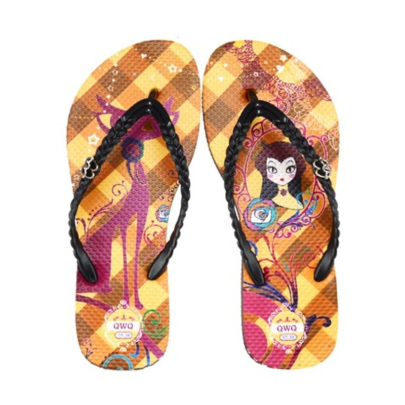 QWQ creative design flip-flops - cat mirror - coffee [FA0191507] - รองเท้าลำลองผู้หญิง - วัสดุกันนำ้ สีนำ้ตาล