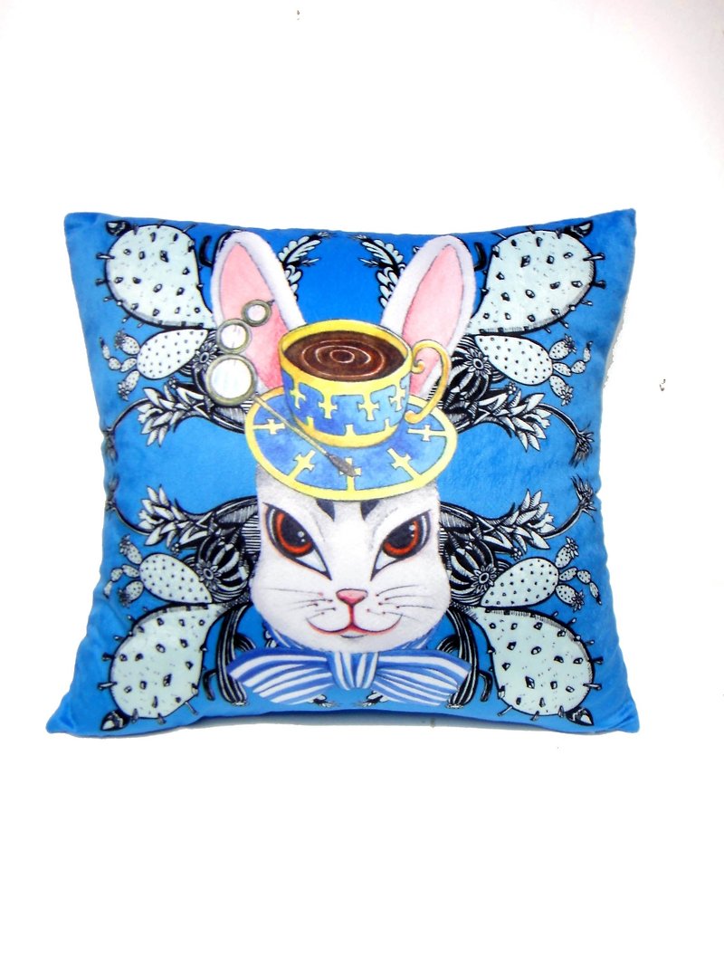 Gookaso藍色 兔子伯爵 卡通印花抱枕 45x45cm 原創設計 - 枕頭/咕𠱸 - 紙 藍色