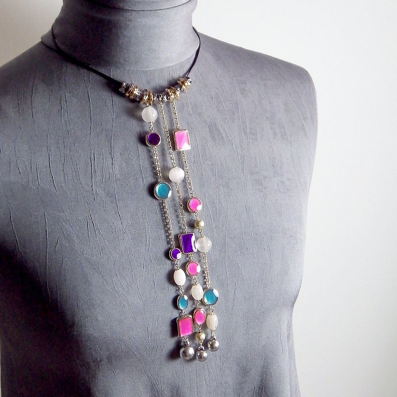 [Seasonal Sale] [Between City and Country] Tie Concept Color Bead Chain\Necklace - Chokers - Other Materials Multicolor