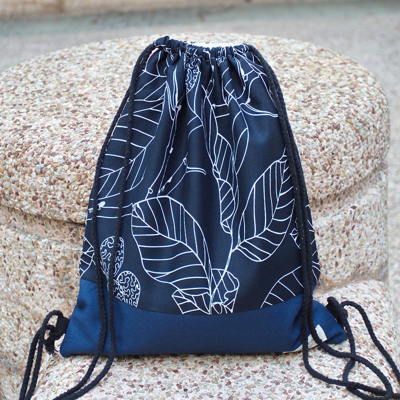 Silverbreeze~ Bundle Back Backpack ~ Leaves (B48) - กระเป๋าหูรูด - วัสดุอื่นๆ สีน้ำเงิน