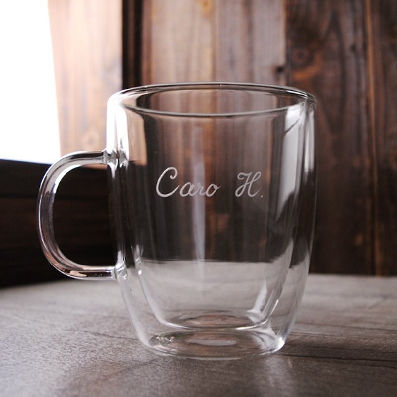 375cc [MSA double-layer cup made-to-order] Forest handmade double-layer cup insulated non-hot glass mug extra large mug (without drinks) - Mugs - Glass Black