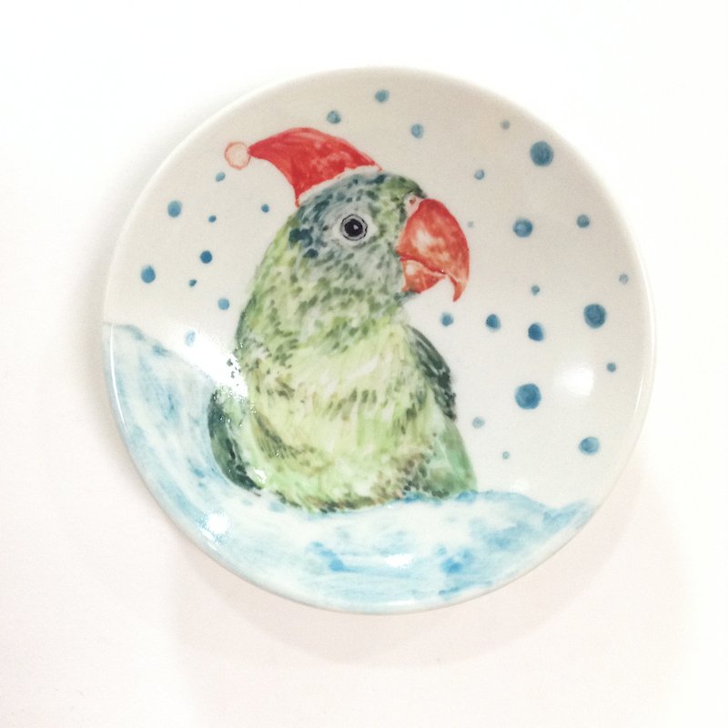 Xiao Bo Bo-Christmas Hand-painted Small Dish - จานเล็ก - วัสดุอื่นๆ สีเขียว
