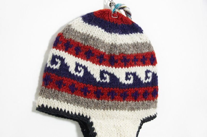 Valentine's Day gift of pure hand-knit wool hat / manual bristles caps / knitting caps / flight caps / wool cap - Blue Wave Totem (a handmade limited edition) - หมวก - วัสดุอื่นๆ หลากหลายสี