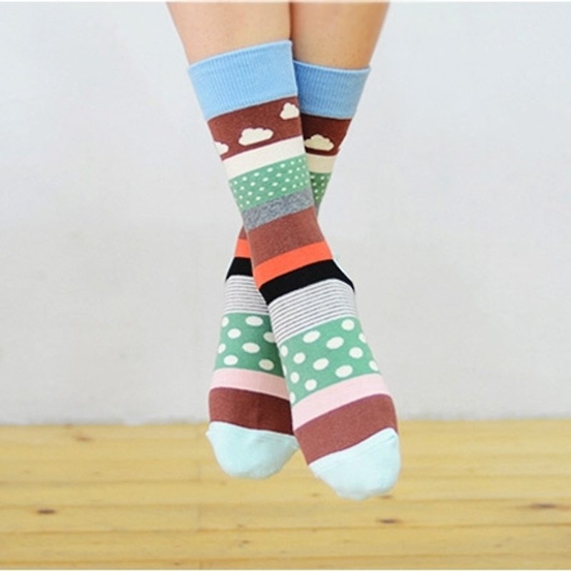 Dessin x Jamstudio-openroom playful socks -mint vanilla, JSD76069 - Socks - Cotton & Hemp Multicolor