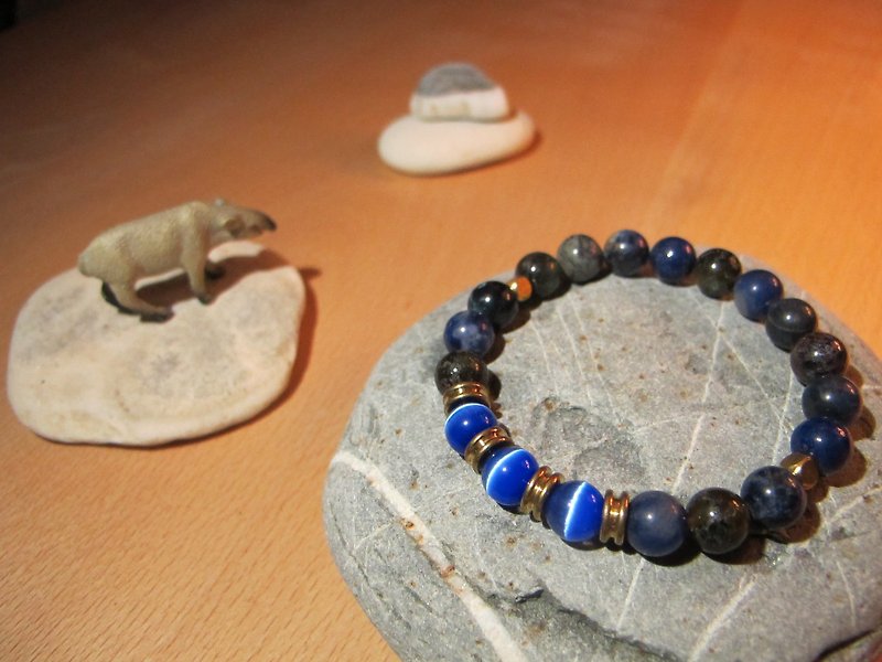 ▲ sound of the waves / handmade original stone X brass bracelet - อื่นๆ - วัสดุอื่นๆ สีน้ำเงิน