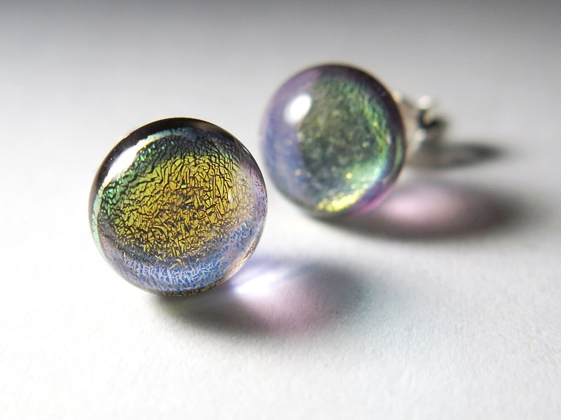 珠寶琉璃純銀耳針 / Z7 - 耳環/耳夾 - 玻璃 紫色